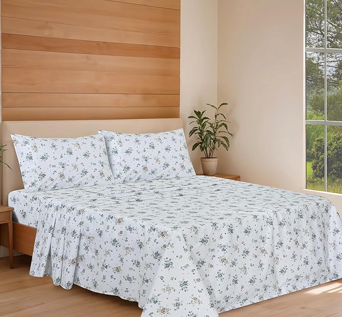 RUVANTI 100% Organic Cotton Sheets King Size, Percale Weave, GOTS Certified, 4-Piece Set, Deep Pocket 15", Crisp & Breathable, Soft Durable Bedding, Sábanas Algodón Orgánico – Halcyon