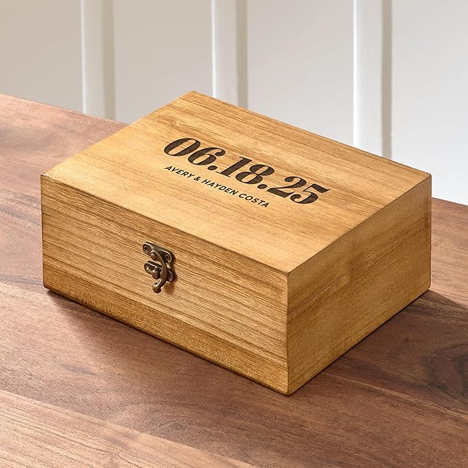 Let's Make Memories Personalized Wooden Keepsake Box With Hinged Lid - Wood Memento Box - Decorative Storage - Home Decor - For Couples, Wedding, Newlyweds - Laser Engraved - Our Love Story