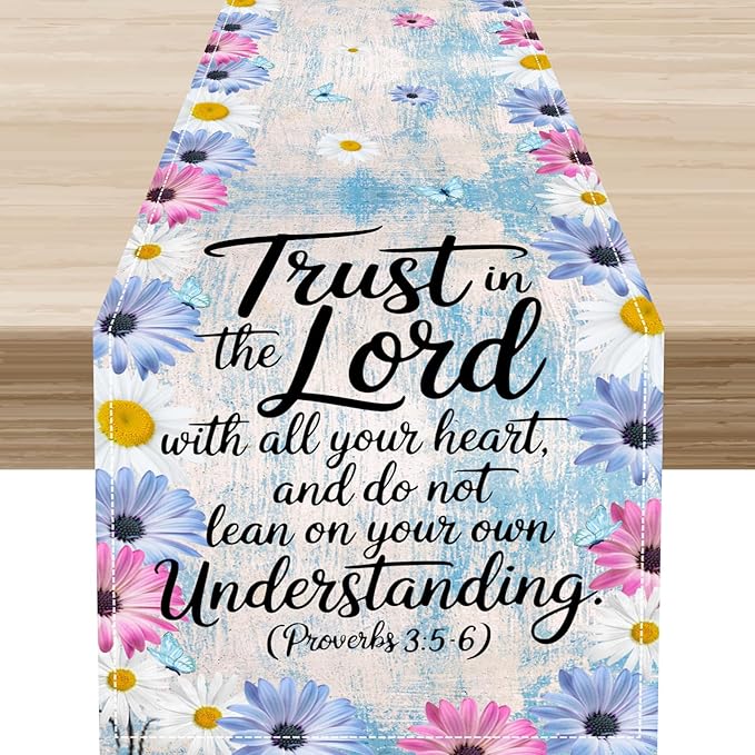 Daisy Flower Table Runner, Colorful Farmhouse Rustic Daisy Flower Print Linen Coffee Table Center Decor for Home Kitchen Dining Patio Holiday Party Indoor Outdoor Table Decorations 13x72 inch