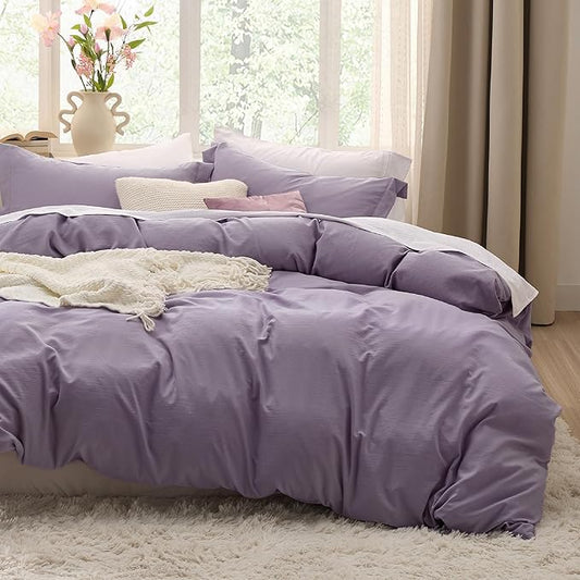 Bedsure Grayish Purple Duvet Cover Twin/Twin XL Size - 2 Pieces Prewashed Cotton-Like Extra Soft Bedding Set, Includes 1 Twin Duvet Cover 68x90 Inches with Zipper Closure & 1 Pillow Sham, No Comforter