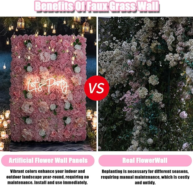 Flower Wall Backdrop, 12PCS 10.6"-15.7" Artificial Flower Wall Panel with Various Styles, 3D Floral Wall Decor for Wedding Photo Background Festive Party Home Decoration (K010, 11.8 * 11.8in)