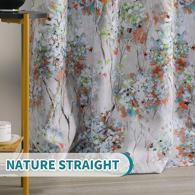 MYSKY HOME Floral Curtains 72 inches Long with Watercolor Floral Painted Thermal Insulated Energy Efficient Window Curtains for Living Room Home Office 2 Panels Orange and Green