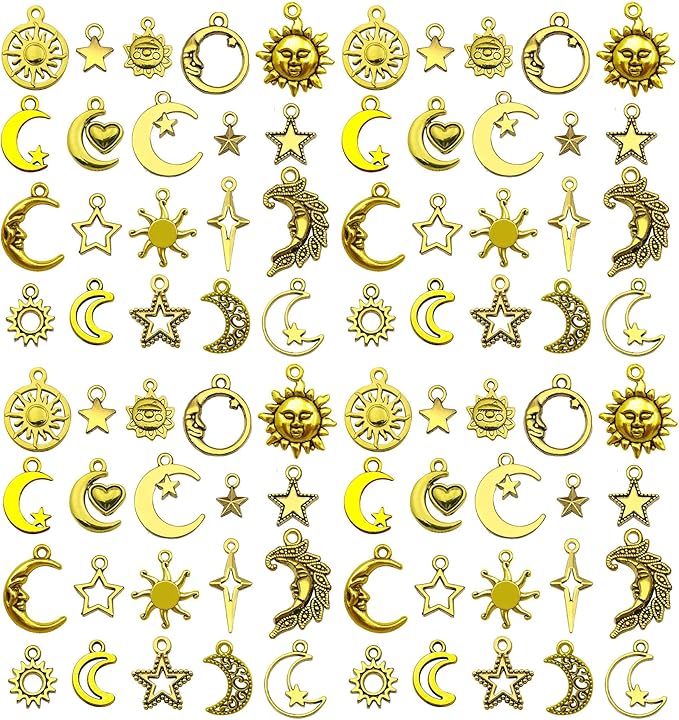 WOCRAFT 60pcs Antique Gold Sun Moon Star Charms Bracelet Charms for Jewelry Making Sets DIY Necklace Bracelet Keychain Crafting Charms Kit Craft Supplies (SN834)