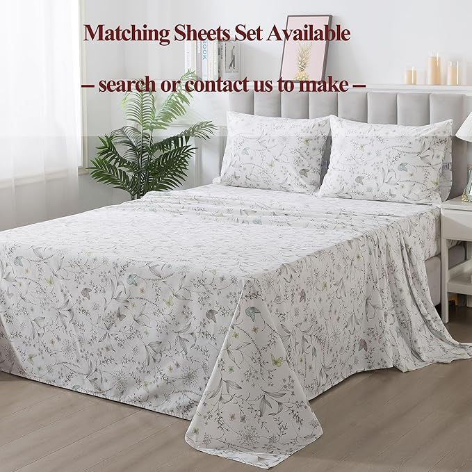 FADFAY Duvet Cover Set Twin Colorful Butterfly Bedding Vintage Botanical Comforter Cover Set Shabby Branches Bedding 100% Cotton Ultra Soft Quilt Cover with Hidden Zipper Closure 3Pcs, Twin Size