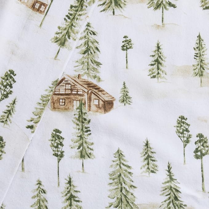 Market & Place 100% Cotton Queen Flannel Sheet Set | 4 Piece Deep Pocket Novelty Cozy Winter Bed Sheets | Double Brushed for Extra Softness & Comfort | Alpine Collection (Queen, Watercolor Forest)