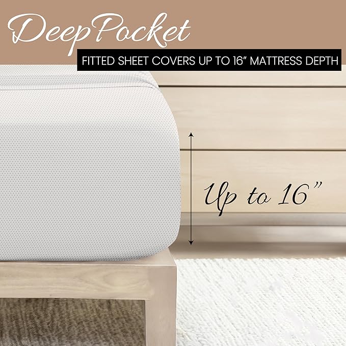 Linen Market Double-Brushed Patterned Microfiber California King Sheet Set 4 Piece – OEKO-TEX Certified Ultra Soft & Wrinkle-Free - 16" Deep Pocket Sheets Easy Care Cal-King Size - Stippled Light Gray