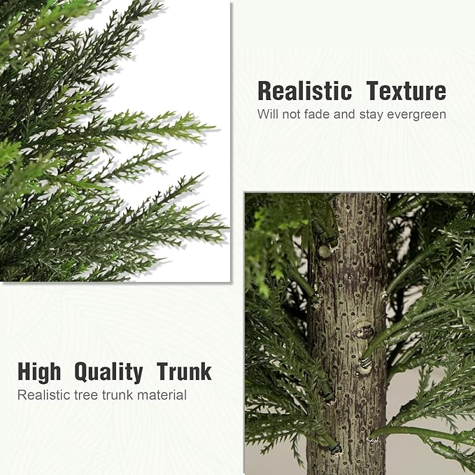 4FT Artificial Cedar Trees Set of 2, Realistic Faux Evergreen Topiary Bushes Plants, Outdoor Potted Fake Cypress Shrubs for Front Porch Garden Home Living Room Decor