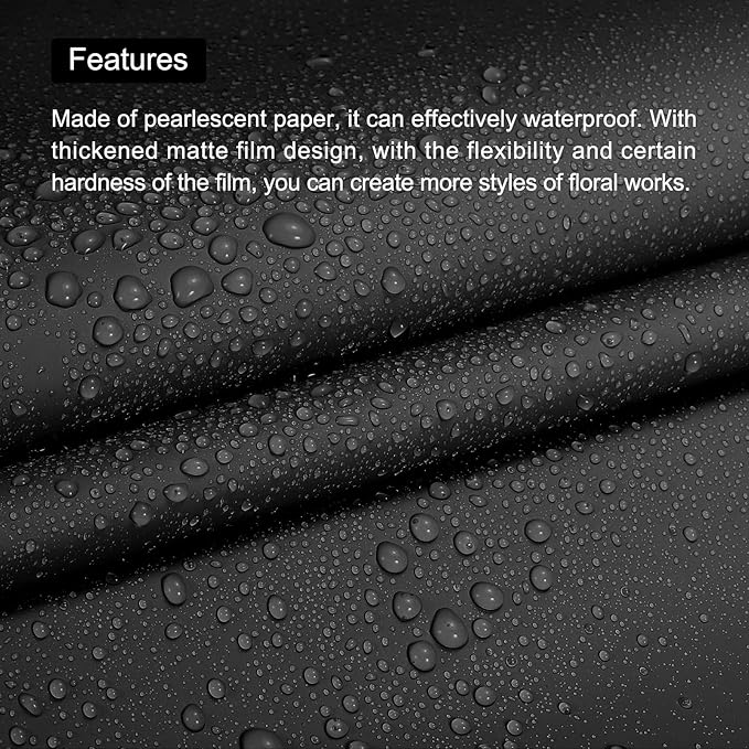 MECCANIXITY 10 Pcs Flower Wrapping Paper 22.8x22.8 Inch Waterproof Florists Wrapping Paper for Florist Bouquet Supplies, DIY Crafts, Gift/Gift Box Packaging Black