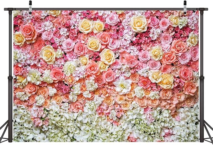 12x8ft Flower Backdrop for Photography Pink Floral Flowers Girls Birthday Baby Shower Mother's Day Wedding Photo Background Cake Table Decoration Supplies Studio Props Banner