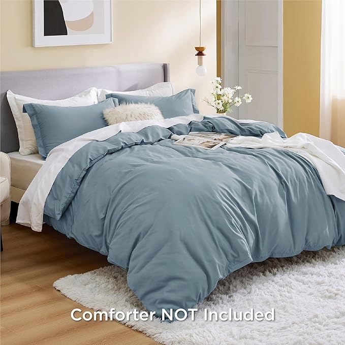 Bedsure Duvet Cover California King Size - Soft Double Brushed Bedding Set for Kids & Adults, Zipper Closure, 3 Pieces, Includes 1 Duvet Cover (104"x98") & 2 Pillow Shams, NO Comforter, Mineral Blue