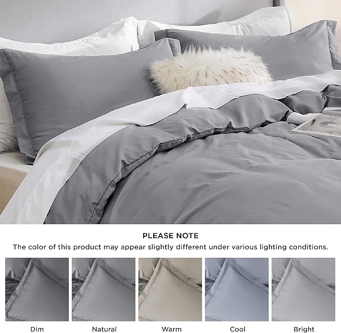 Bedsure Duvet Cover Oversized King Size - Soft Double Brushed Bedding Set for Kids & Adults, Zipper Closure, 3 Pieces, Includes 1 Duvet Cover (120"x98") & 2 Pillow Shams, NO Comforter, Grey