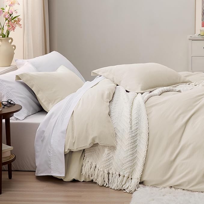 Bedsure Oat Milk Duvet Cover Queen Size Only - Prewashed Extra Soft All Season Bedding, Includes 1 Duvet Cover 90x90 Inches with Zipper Closure, Comforter Not Included