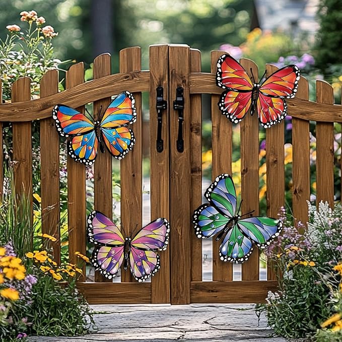 HONGLAND Metal Butterfly Wall Decor -Outdoor Fence Wall Art Decor, Hanging Decoration for Indoor Outdoor Garden Yard Living Room Bedroom Patio Balcony, Gift for Mom Dad Friends