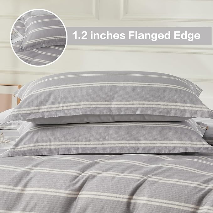 SAPHREAS Boy Gray Stripes Duvet Cover Set Queen Size 3pcs Dark Grey Streak Bedding Comforter Cover Set 1 Duvet Cover 2 Pillow Sham