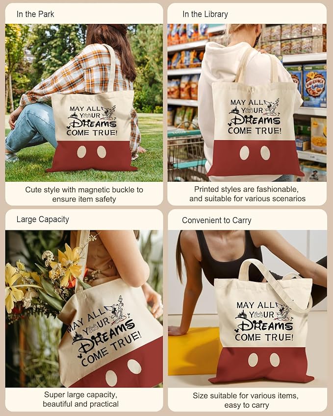 Aesthetic Tote Bag for Women- with Magnetic Buckle and Zipper Inner Pocket Cloth Cotton Canvas Tote Bags