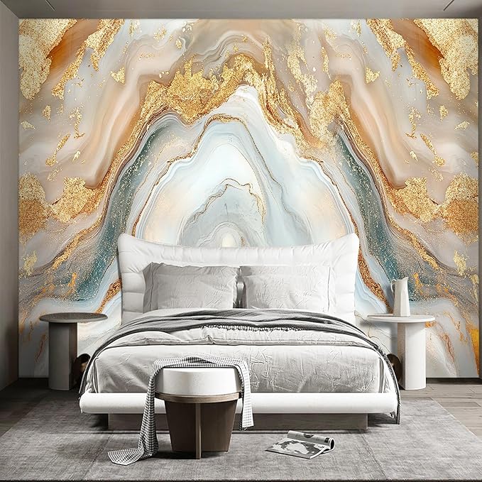 Golden Marble Peel and Stick Wallpaper Abstract Wall murals for Bedroom Living Room - 96"x137"