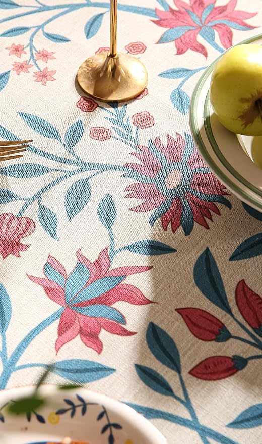 Designer Linen Rectangle Tablecloth,Vintage William Morris Wrinkle Free Floral Extra Long Table Cloth,Decor Table Cover for Kitchen,Dining,Thanksgiving,Christmas,67"*118"-Dorodango B