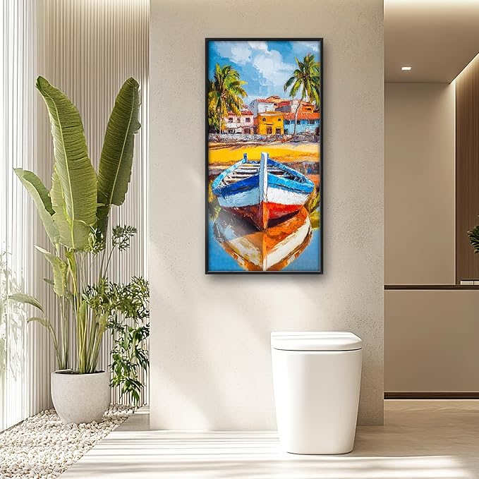Colorful Boat Wall Art Large Tropical Coastal beach Pictures Wall Decor nautical seaside Canvas Prints Graffiti summer vacation painting Framed Artwork for bathroom Bedroom Living Room 30"x60"
