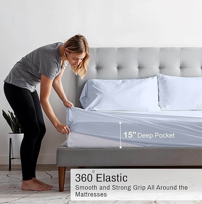 RUVANTI 100% Organic Cotton Sheets King Size, Percale Weave, GOTS Certified, 4-Piece Set, Deep Pocket 15", Crisp & Breathable, Soft Durable Bedding, Sábanas Algodón Orgánico – Arctic Ice