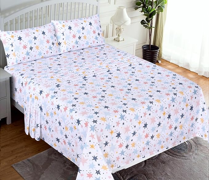 RUVANTI 100% Cotton Full Size Bed Sheets, 4 Pieces, Soft & Breathable Percale Weave Bedding, Deep Pocket 16", Hotel Standard, Crisp Cool Feel, Durable, Perfect Sheet Set Floral, Fault Star