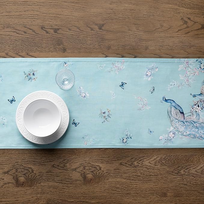 Maison d' Hermine Tablerunners 100% Combed Cotton Premium Table Runner Decorative Table Cover, Home, Kitchen, Peacock Utopia - Pastel Turquoise, Double Layer - (14.5"x72")
