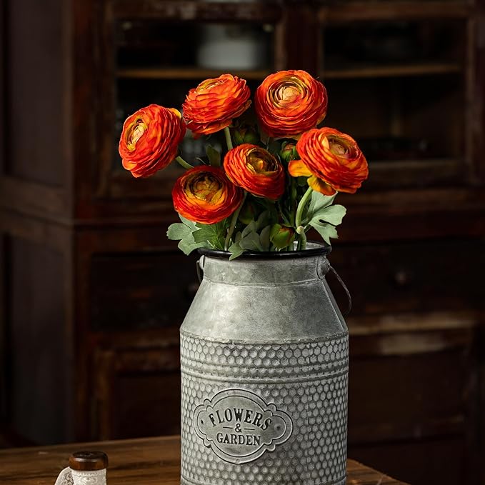Artificial Ranunculus Flowers with Real Touch Stem, Silk Ranunculus Flowers (Orange, 6pcs)