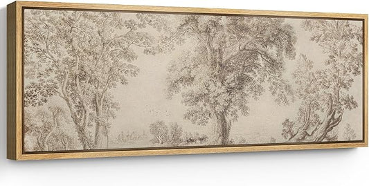 SIGNFORD Large Framed Canvas Print Wall Art Vintage Arboreal Trees in an Etching Illustrations Modern Art Relax/Calm Warm for Living Room, Bedroom, Office - 60"x20"