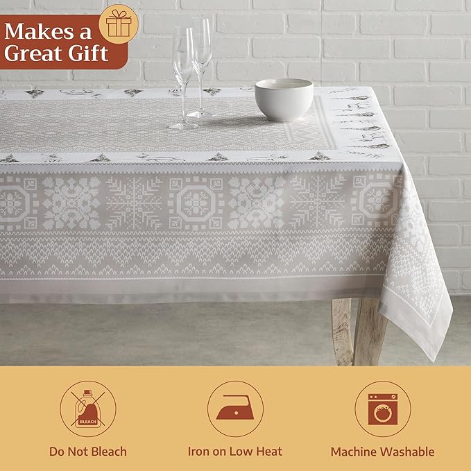 Maison d' Hermine Table Cloth Square Table 100% Cotton 60 x 60 Inches Fall Tablecloth Reusable Everyday Use for Thanksgiving Christmas Decorations Dining Farmhouse Party (Cozy Christmas)