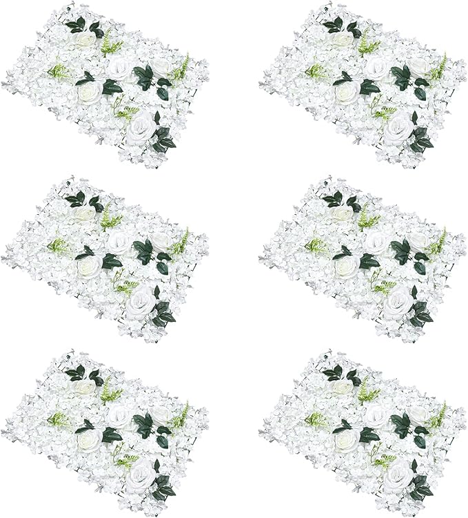 15.74"x 23.62" Artificial Flower Wall Panels,Flower Wall Mat Silk Flower Panels for Outdoor Garden Backyard Fence Fence Privacy Screen and Indoor Wall Decor (6Pcs White)