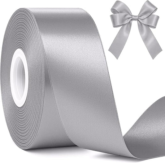 Fullive 1 1/2 Inch Ribbons for Crafts, 30 Yards Gray Ribbon for Gift Wrapping, Polyester Solid Satin Ribbon for Flower Bouquet for Birthday Holiday Decorations DIY Hair Bows Floral Arrangements
