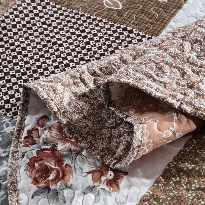 HoneiLife Quilt Set Twin Size - 2 Piece Microfiber Quilts Reversible Bedspreads Patchwork Coverlets Floral Bedding Set All Season Quilts- Splicing Mocha Rose