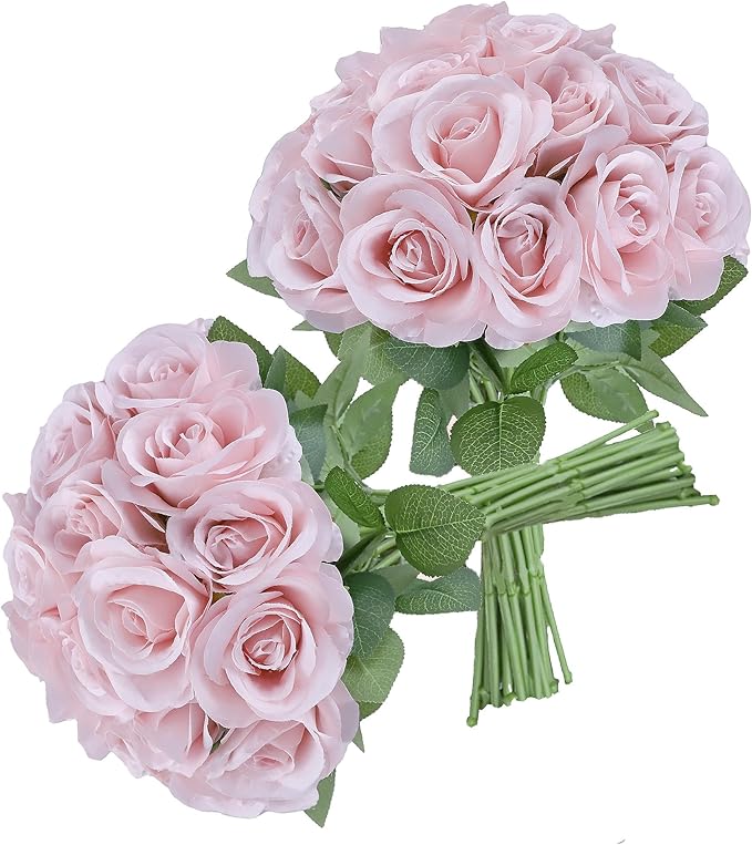 30pcs Roses Artificial Flowers Real Touch Fake Flowers with Long Stems Silk Flowers for Wedding Bouquet Centerpices Decorations Party Bridal Baby Shower Home Decor (Dusty Pink)