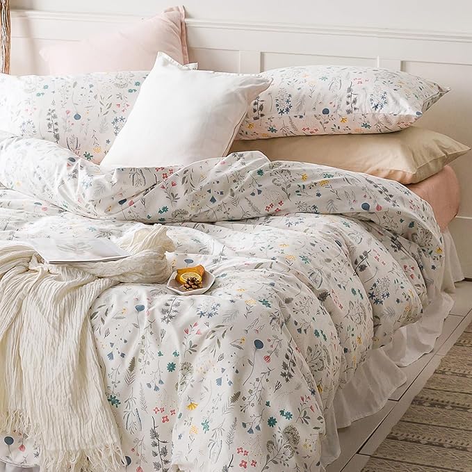 HighBuy Vintage Floral Comforter Set Queen Size Girl Cottagecore Queen Bedding Comforter Sets Aesthetic Flower Fluffy Ultra Soft Boho Style for Queen Bed Lightweight Bedding Set