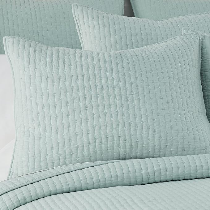 Levtex Home Cross Stitch Bedspread Set - Blue, King Bedspread and 2 Shams - Cotton