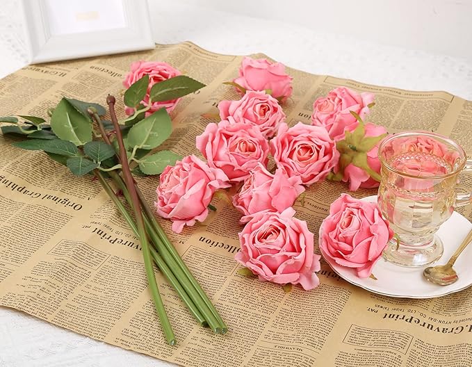 IPOPU Pink Roses Artificial Flowers 12PCS Pink Fake Roses Dried Silk Flowers with Single Stems Faux Rose Realistic Pink Flower Centerpieces for Tables Wedding Bouquet Floral Arrangements