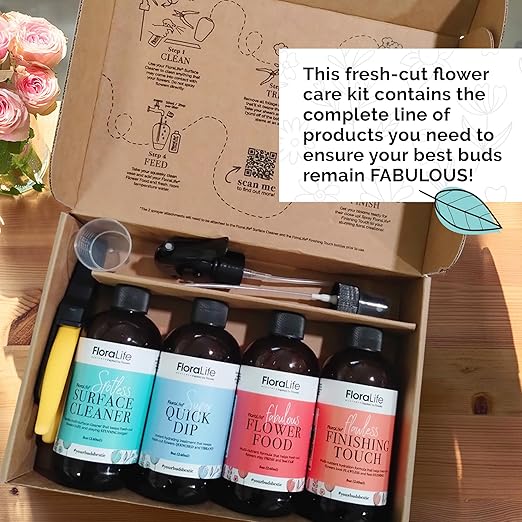FloraLife Fresh-Cut Flowers Care Kit - Nutrition, Hydration, & Cleaning Solution with Cutting Shears