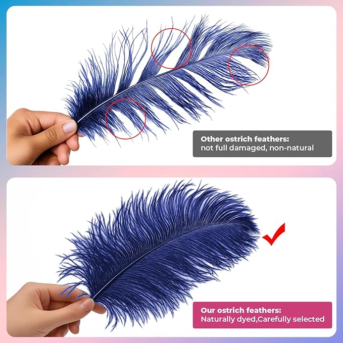 Piokio 20pcs Natural Navy Blue Ostrich Feathers 10-12 inch (25-30cm) Bulk Feathers for Home Decoration and DIY Clothing and DIY Clothes Decoration, Gatsby Decorations