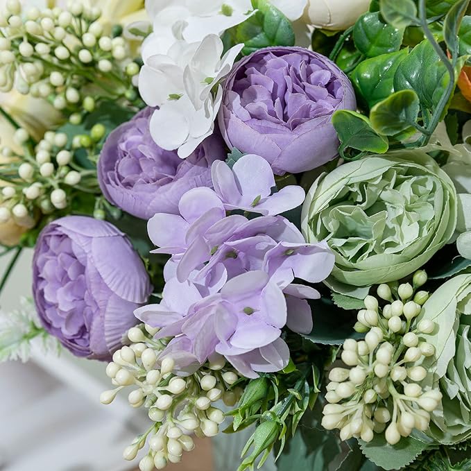 KAOYOO 4 PCS Artificial Peony Bouquet Short Stem for DIY Wedding Decoration Bridal Bouquet Home Decorations(Purple 4-PCS)