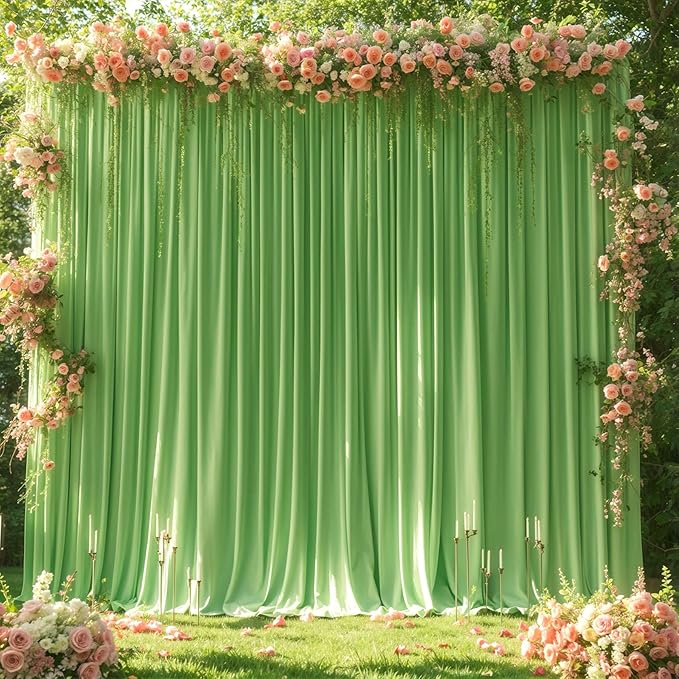 Sage Green Backdrop Curtain 4 Panels-Wrinkle-Free Green Curtains Polyester Photography Drapes for Baby Shower Birthday Party Photo Background Backdrop Stand- 16 X10FT (Sage Green)