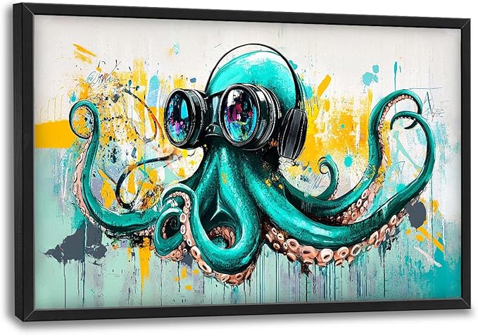 Ocean Octopus Large Wall Art Nautical Pictures Wall Decor Green Canvas Octopus Print Painting Modern Artwork Home Decoration for Living Room Bathroom Bedroom Office Framed 36"x24"