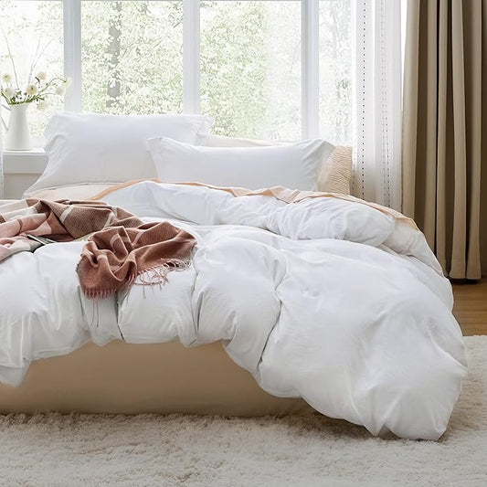 Bedsure White California King Duvet Cover - Prewashed Cotton-Like Extra Soft Bedding Set, Includes 1 Cal King Duvet Cover 104x98 Inches with Zipper Closure & 2 Pillow Shams, Comforter Not Included