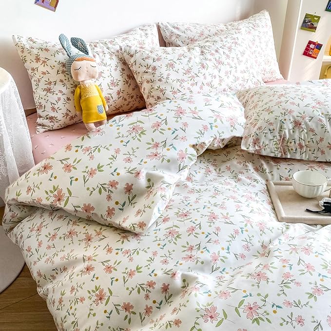 HighBuy 3 Piece Teen Comforter Set Queen Size All Season Pink Floral Farmhouse Bedding Comforter Queen with 2 Pillowcases,Washable Cozy Comforter for Girls,Fluffy Comfy Bedding Sets