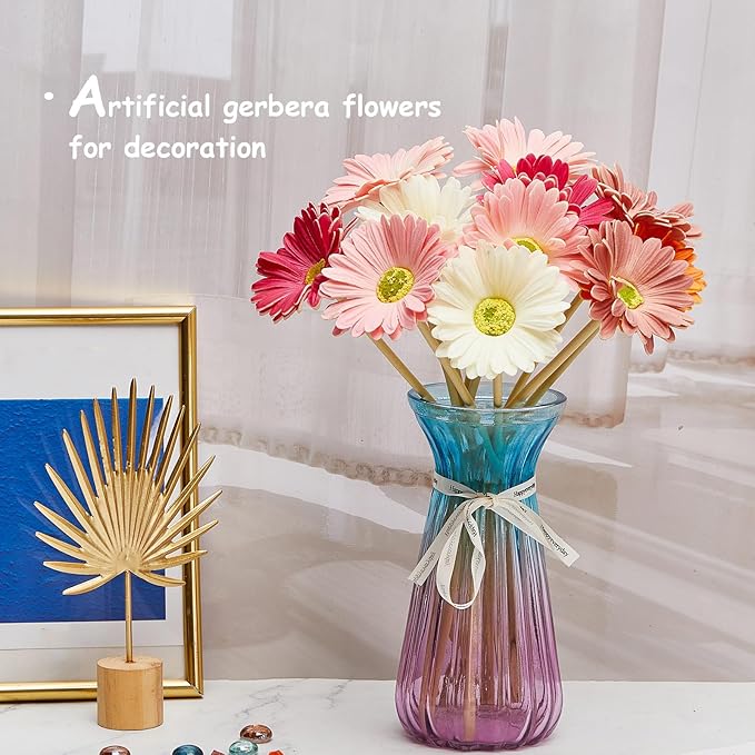 WILLBOND 36 Pieces Artificial Gerbera Daisies Flowers Fake Daisy Faux Boho Daisy Flowers Bouquet 15 in for Boho Birthday Decorations Wedding Home Decor (White,Pink,Yellow,Orange,Rose,Coral)