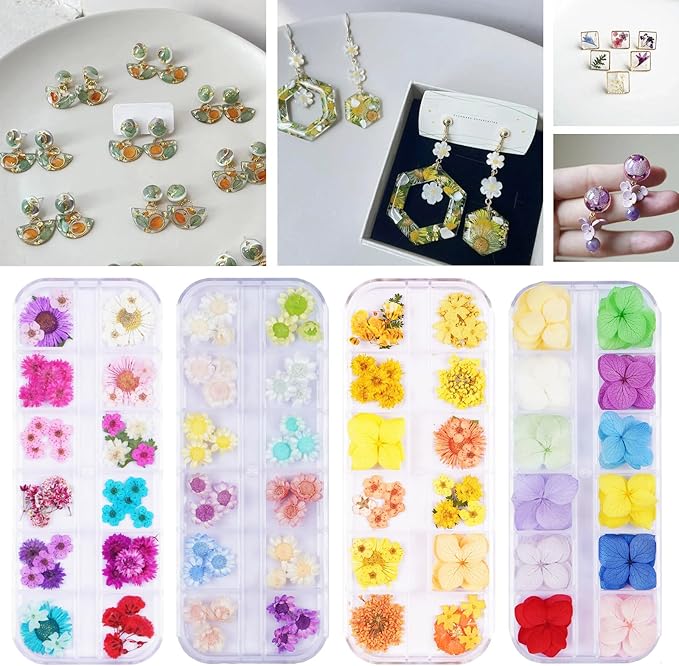 60Pcs Small Dried Pressed Flowers for Crafts,Xinxinran Mini Dry Flower Kit for Nail Art,Epoxy Resin Accessories,Bookmark,Nails, Jewelry Making,Candle,Soap,Resin Molds(1 Boxs)