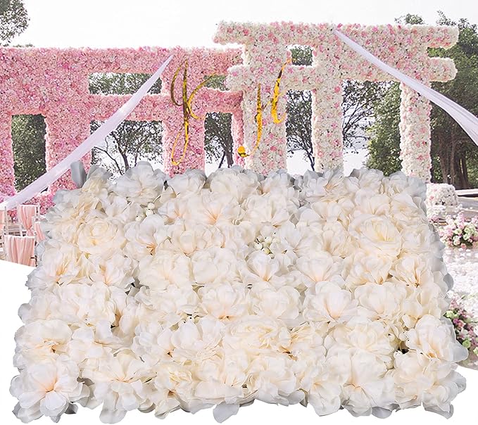 16"x 24" Artificial Flower Wall Panels, Silk Flower Panels for Outdoor Garden Backyard Fence Privacy Screen and Indoor Wall Decor (6Pcs Champagne)