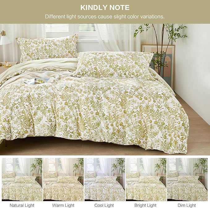 SAPHREAS Leaves Pattern Duvet Cover Set Twin Size 2pcs 100% Cotton Soft Leaf Bedding Comforter Cover Set 1 Duvet Cover 1 Pillow Sham, Comforter Not Included