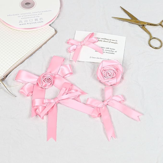 Pink Satin Ribbon, Double Faced 1/4 Inch X 50 Yards Pink Ribbon, Premium Satin Ribbon for Gift Wrapping, Crafts, Hair Bow Making, Sewing, Flower Bouquet, Wedding Party Decor