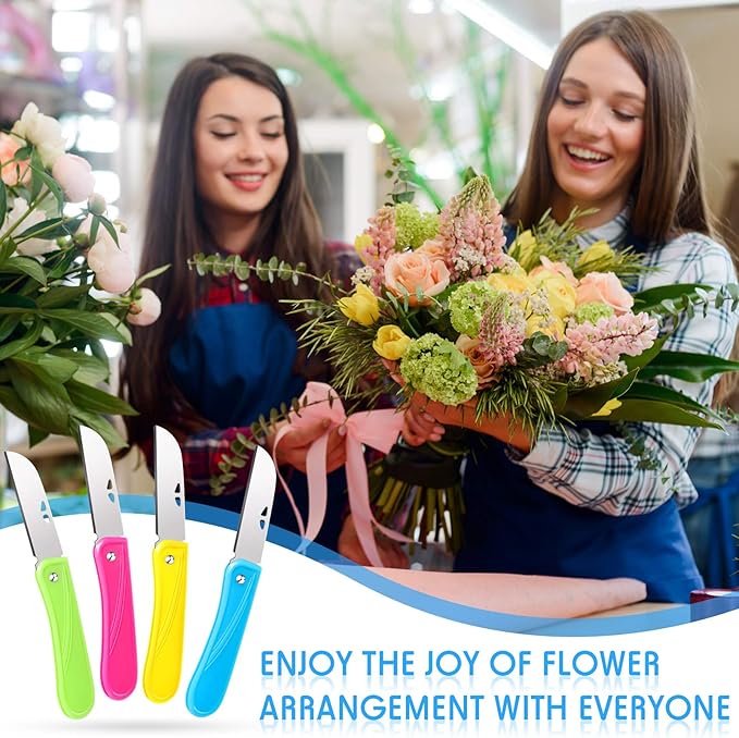 12 Pieces Pruning Knifes Garden Hand Pruner Stainless Steel Foldable Floral Knife with Blue Green Yellow Rose Red Cover, Pruner for the Garden