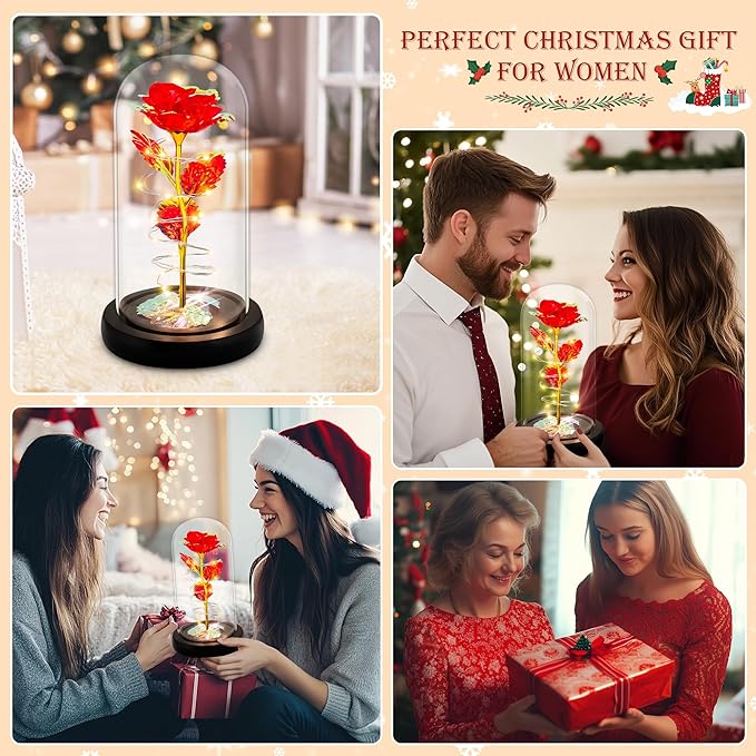 Childom Christmas Rose Gifts for Women,Birthday Gifts for Women Mom Christmas,Flowers for Delivery Prime,Red Light Up Rose in A Glass Dome,Anniversary Rose Gift for Her Grandma Valentines Day
