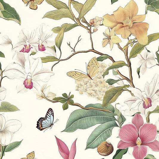 Vintage Floral Peel and Stick Wallpaper Floral Contact Paper 16.9inchx118.1inch Multicolor Flowers Butterfly Wallpaper Leaf Boho Self Adhesive Removable Wall Paper for Bedroom Decorative
